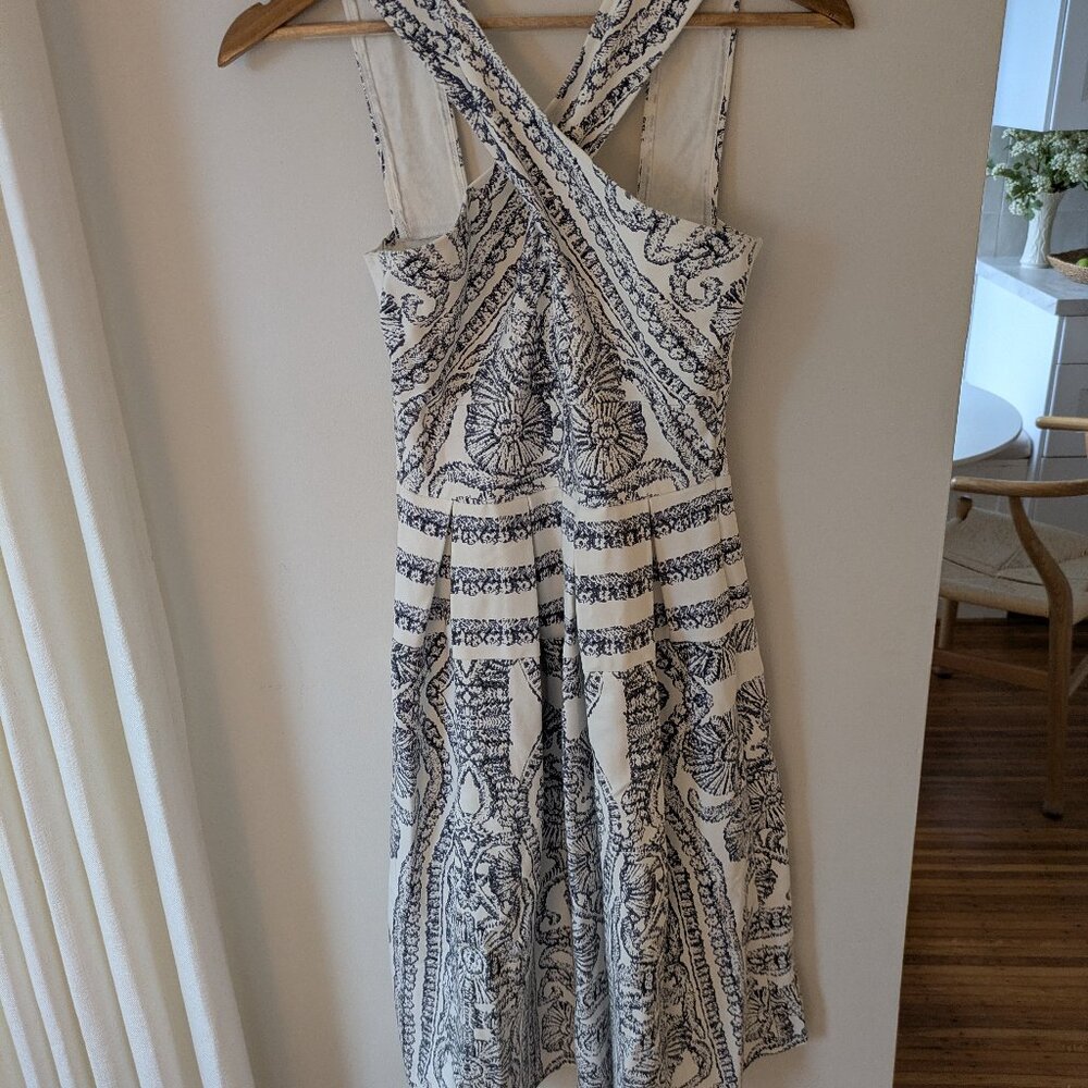 Elliatt Portion Blue Ivory Criss Cross Midi Dress